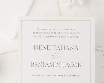 Classic Gold Foil Wedding Invitation Suite Printed, Foil Wedding Invitations, Traditional Invite, Elegant Wedding Invitation Set | Irene