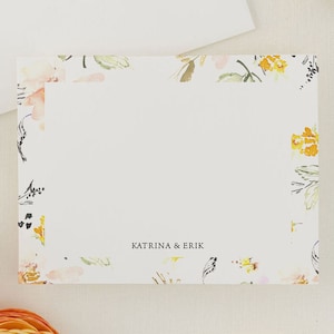 Yellow Floral Personal Stationary Set Floral Stationery Personalized for Women, Custom Note Cards, 4bar or A2 Katrina image 1