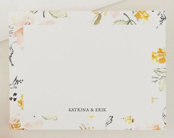 Yellow Floral Personal Stationary Set | Floral Stationery Personalized for Women, Custom Note Cards, 4bar or A2 | Katrina