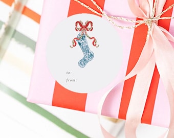 Blue Chinoiserie Stocking Gift Tag Christmas Treat Label Watercolor Holiday Custom Printed Wedding Favor Party Decoration Festive Design