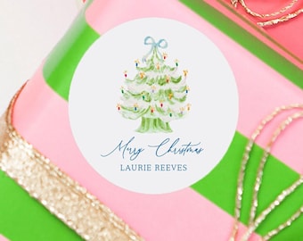 Retro Tree Sticker Ceramic Lime Green Christmas Gift Tag Personalized Xmas Label Holiday Package Wrapping Seal Festive Present Vintage