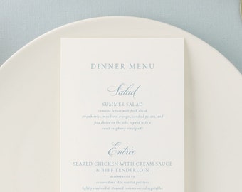 Simple Printed Wedding Menu Cards  | Minimalist, Elegant Wedding Reception Menu | Ashley