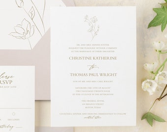 Floral Wedding Invitation Minimalist Classic, Wedding Invitation Suite Printed, Classic Wedding Invitation Bundle | Christine