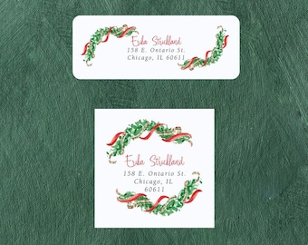 Christmas Address Label Holiday Return Sticker Mailing Tag Festive Envelope Card Personalized Gift Wedding Invitation Seasonal Ribbon Red