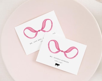 AUDREY | Pink Bow Place Cards, Simple Wedding Escort Cards, Printed Place Cards, Seating Cards Wedding Decorations, Classic Wedding Decor
