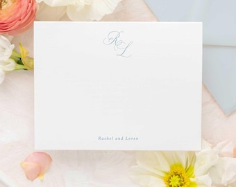 RACHEL | Personalized Monogram Stationery | Minimal Flat Note Cards for Couples