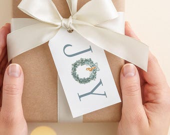 Blue Wreath Tags Christmas Favor Holiday Name Tags Wreath Gift Joy Labels Wedding Party Supplies Celebration Winter Event