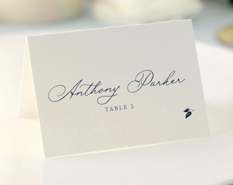 HANNAH | Printed Wedding Place Cards in an Elegant Script Calligraphy Font, Flat or Folded Reception Name Seating Cards, Simple Escort Cards