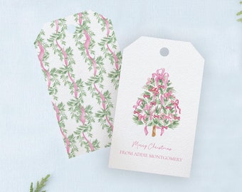 Pink Christmas Tree with Bows | Personalized Christmas Gift Tags, Custom Gift Tag Christmas, Family Gift Tag, Tags for Christmas, Favor Tag