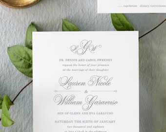 Traditional Wedding Invitation Suite with a Monogram, Printed Summer Invitation Set | Lauren & William