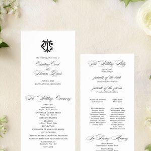 CHRISTINA | Elegant Wedding Program with Monogram, Vintage Monogram Wedding Program, Catholic Wedding Program, Order of Service
