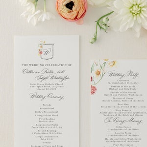 Floral Crest Catholic Wedding Program Catherine, Catholic Ceremony Program, Printed Wedding Order of Service | Catherine