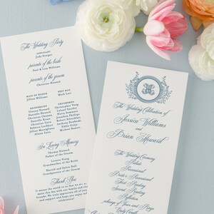 Printed Wedding Ceremony Programs with Classic Monogram and Crest | Printed Traditional Programs in Your Choice of Color | Jessica