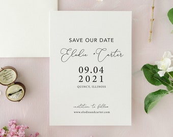 Simple, Minimalist Calligraphy Save the Date Card | Elodie