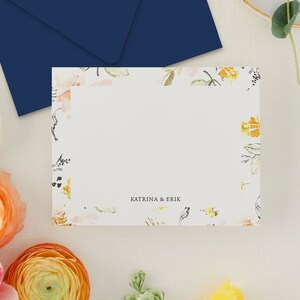 Yellow Floral Personal Stationary Set Floral Stationery Personalized for Women, Custom Note Cards, 4bar or A2 Katrina image 2