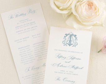 TIFFANY | Monogrammed Wedding Ceremony Program,Classic, Elegant Printed Wedding Programs, Printed Wedding Program, Custom Catholic Wedding