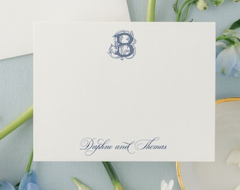 Navy Blue Wedding Ornate Monogram Thank You Cards | Couples Stationery |  Personal Stationery, 4bar or A2 | Daphne