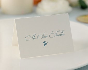 ANNIE | Modern Dusty Blue Wedding Place Cards, Classic Wedding Place Card, Calligraphy Escort Cards, Printed Name Cards Wedding with Food