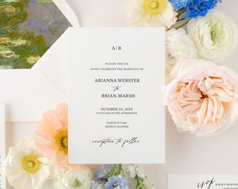 ADRIANNA | Classic Wedding Invitation Set with Monogram, Elegant Wedding Invitation, Printed Wedding Invite, Custom Wedding Invitation Cards