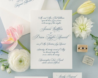 Traditional Calligraphy Wedding Invitation Suite | Classic Invite with Vintage Art Envelope LIners | Sophisticated and Elegant | Jessica