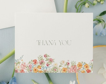 GWEN | Floral Thank You Cards, Bridal Shower Thank You Cards, Colorful Garden Note Cards