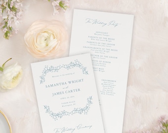 SAMANTHA | Elegant Wedding Programs Printed, Blue Wedding Program, Catholic Wedding Program, Order of Service for Wedding, Printed Programs
