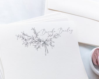 Elegant Pencil Drawn Laurel Custom Letter Writing Stationery Set | Personalized Gift | Personal Letter Set | Organic Laurel Branch