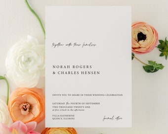 Minimalist Wedding Invitation Set  | Classic Simple Wedding Invitation Suite | Custom Printed Invites | Norah