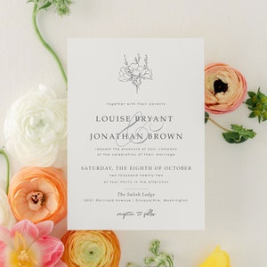 Wildflower Wedding Invitation | Simple Minimalist Fall Floral Printed Invite | Elegant Rustic Fall Invitation Suite | Louise | Stephanie