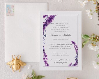 Purple Floral Watercolor Wedding Invitation Set | Rustic Boho Invitation Suite | Printed Wedding Invitations | Larissa