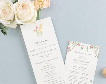 OLIVIA | Floral Wedding Ceremony Programs Printed, Elegant Wedding Program, Catholic Wedding Ceremony Program, Wedding Order of Service