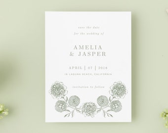 Modern Save the Date, Floral Save the Date, Printed Save our Date Botanical, Simple Save the Date | Amelia