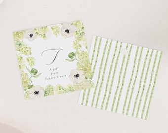 TAYLOR | Square Tag, Hydrangea Monogram Personalized Gift Tag, Grandmillennial Custom Family Gift Tag, Cottagecore Wedding Favor Tag