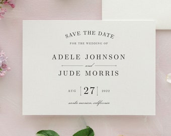 ADELE | Modern Save the Date Card, Classic Printed Save the Date, Simple Save the Date, Save the Date, Black and White Photo or No Photo