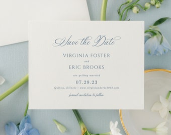 VIRGINIA | Blue Classic Save the Date, Elegant Wedding Save the Date Cards, Traditional Save the Dates, Printed Save the Date, Custom