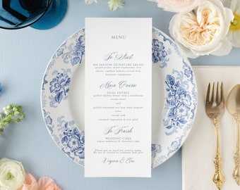 VIRGINIA | Blue Wedding Menu Printed, Modern Wedding Menu, Calligraphy Wedding Menu Cards, Printed Wedding Menus, Personalized Wedding