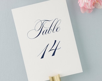 Navy Blue Wedding Printed Table Numbers, Calligraphy Wedding Table Numbers | 5x7 or 4x5 | White or Ivory | Daphne
