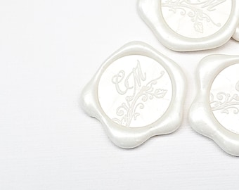 Pearl Monogram Wax Seals | Self Adhesive Custom Wax Seal | Peel and Stick | 1" Diameter Your Choice of Color | Carissa