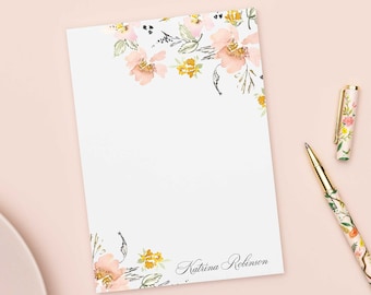 Floral Personalized Notepad, Notepad, Note Pad,  Personalized Stationery Set, Stationary Gift Set, Personalized Stationery Gift | KATRINA