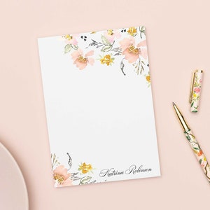 Floral Personalized Notepad, Notepad, Note Pad,  Personalized Stationery Set, Stationary Gift Set, Personalized Stationery Gift | KATRINA