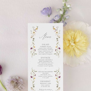 THERESA | Wildflower Wedding Menu Printed, Floral Wedding Menu, English Garden Wedding Menu Card, Wedding Table Decor, Formal Dinner Menu