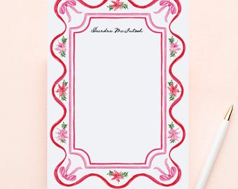 MERRY MAGENTA | Personalized Christmas Notepad, Pink Poinsettia Notepad Set, Girly Holiday Stationery, Custom Name Notepad
