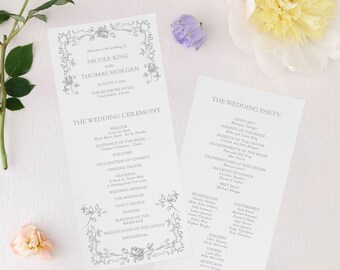 NICOLE | Elegant Wedding Programs, Gray Wedding Program, Catholic Wedding Program, Order of Service for Wedding, Printed Programs