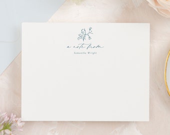 SAMANTHA | French Blue Wedding Simple Floral Thank You Cards, Custom Personal Stationary, Floral Women Stationery, 4bar or A2