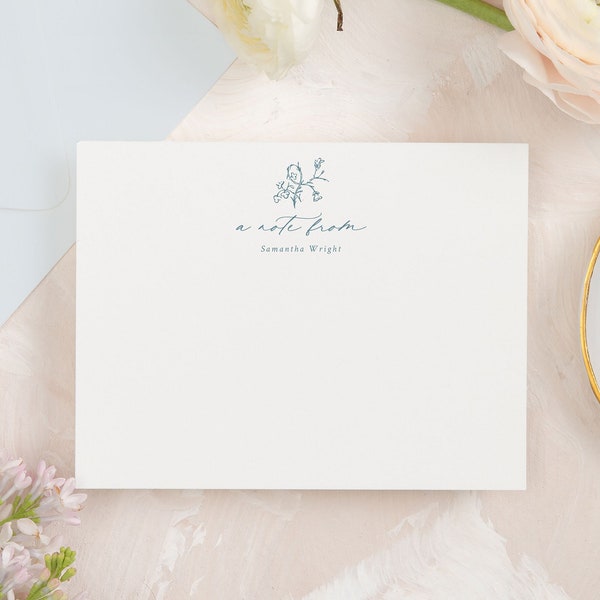 SAMANTHA | French Blue Wedding Simple Floral Thank You Cards, Custom Personal Stationary, Floral Women Stationery, 4bar or A2