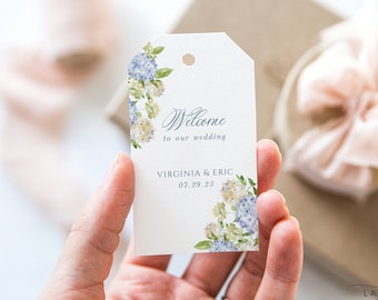 Classic Blue Hydrangea Wedding Favor Tags  -  Printed Floral Gift Tags | Your Choice of Color and Shape | Virginia