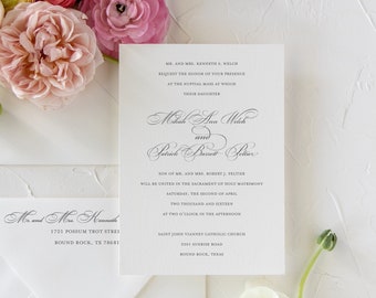 MIKAH | Classic Wedding Invitation Set, Elegant Wedding Invitation, Printed Wedding Invite, Traditional Calligraphy Wedding Invitation Cards