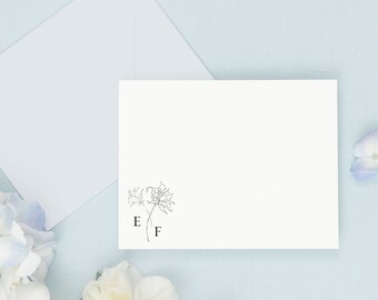 EMILEE | Personalized Stationery Set, Flat Note Card, Floral Monogram Stationary, Elegant, Floral Note Card, Your Choice of Size and Color