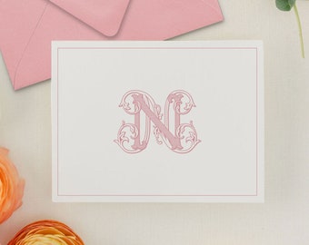 Monogram Stationary, Monogrammed Note Card, Personalized Note Cards Set, Folded Notecards, Thank You Notes Simple, Initial | CHARLOTTE