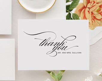 Personalized Wedding Thank You Cards | Newlywed Stationery with Optional Botanical Envelope Liner | Kathryn